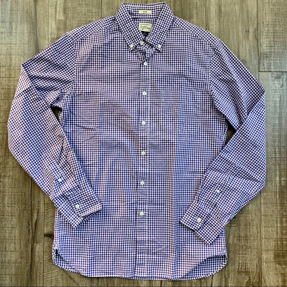 J. Crew Slim Fit Button Down Purple Mini Gingham S